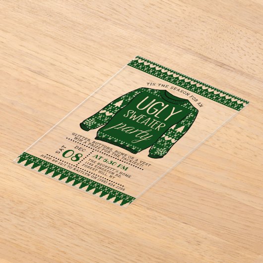 Oegengroene kerstfeestdag acryl uitnodigingen (Laagn)