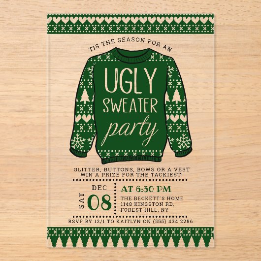 Oegengroene kerstfeestdag acryl uitnodigingen (Voorkant)