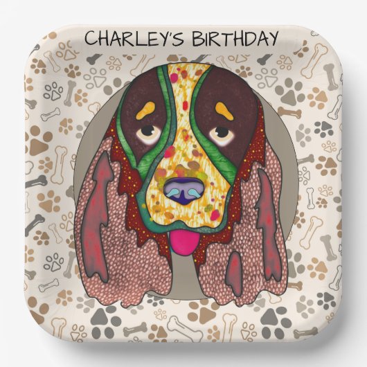 Oeglef aan het gezicht van Springer Spaniel verjaa Papieren Bordje (Voorkant)