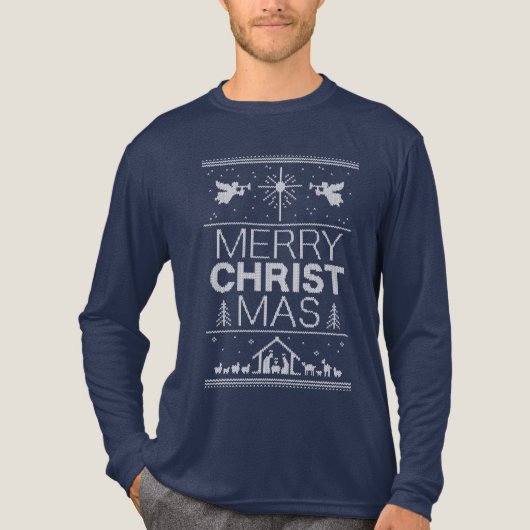Oegly Merry KerstSweater Religieuze Christus Tri-Blend Shirt (Voorkant volledig)