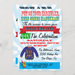 Oegly sweater Hanukkah Party Invitations Kaart