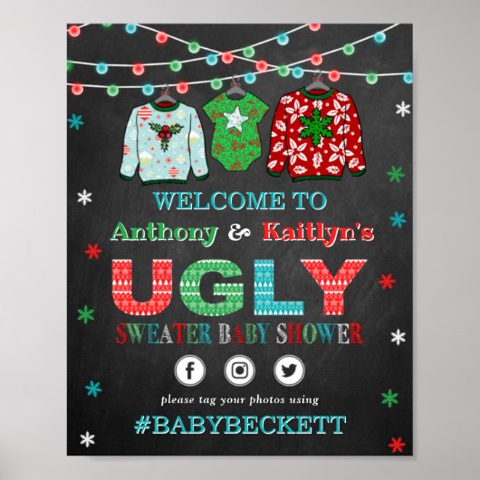 Oegly Sweater Kerstmis Baby shower Welkom Poster (Voorkant)