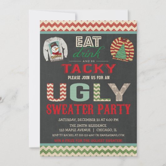 Oegly Sweater kerstparty Eat Drink Tacky Kaart (Voorkant)
