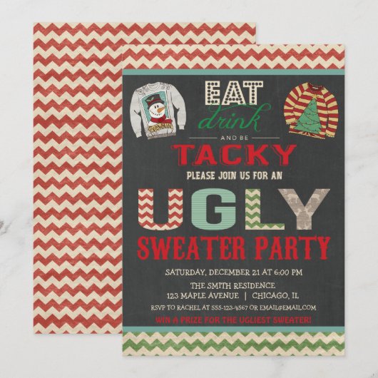 Oegly Sweater kerstparty Eat Drink Tacky Kaart (Voorkant / Achterkant)