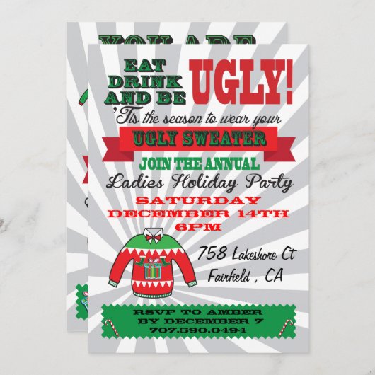 Oegly sweater Kerstparty Uitnodigingen (Voorkant / Achterkant)