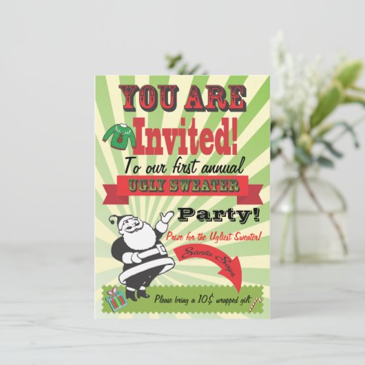 Oegly sweater Kerstparty Uitnodigingen (Staand voorkant)