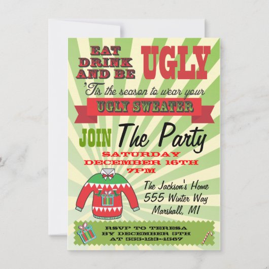 Oegly sweater Kerstparty Uitnodigingen (Achterkant)