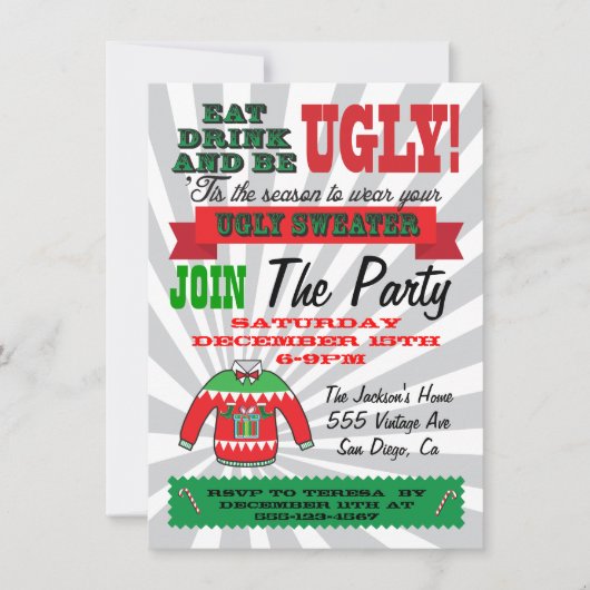 Oegly sweater Kerstparty Uitnodigingen (Voorkant)