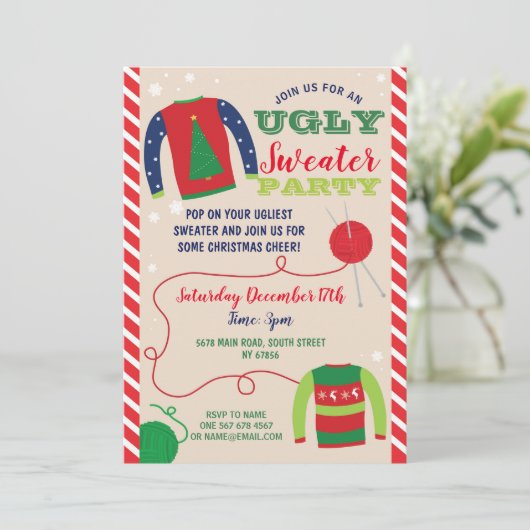 Oegly Sweater Party Feestdagen Uitnodigen Kaart (Staand voorkant)