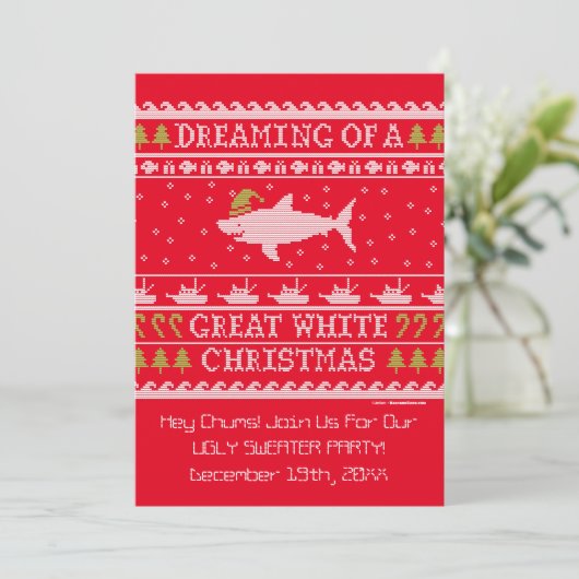Oegly Sweater Party Funny Shark Invitations Kaart (Staand voorkant)