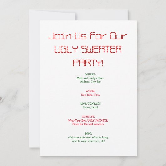 Oegly Sweater Party Funny Shark Invitations Kaart (Achterkant)