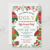 Oegly Sweater Party Greenery Red Kerstfeestdag Kaart (Voorkant)