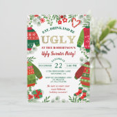 Oegly Sweater Party Greenery Red Kerstfeestdag Kaart (Staand voorkant)