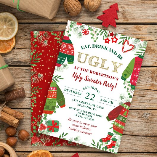 Oegly Sweater Party Greenery Red Kerstfeestdag Kaart