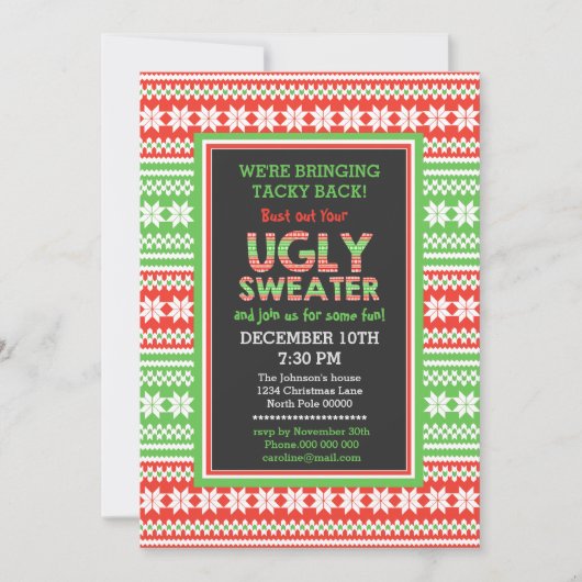 Oegly Sweater Word Art Kerstparty Uitnodiging (Voorkant)