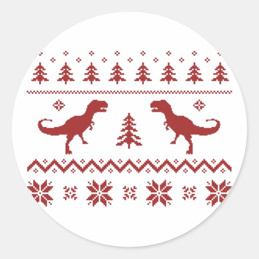 Oegly T-Rex Dinosaur kerstkeuter Ronde Sticker (Voorkant)
