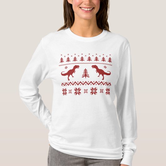 Oegly T-Rex Dinosaur kerstkeuter T-shirt (Voorkant)