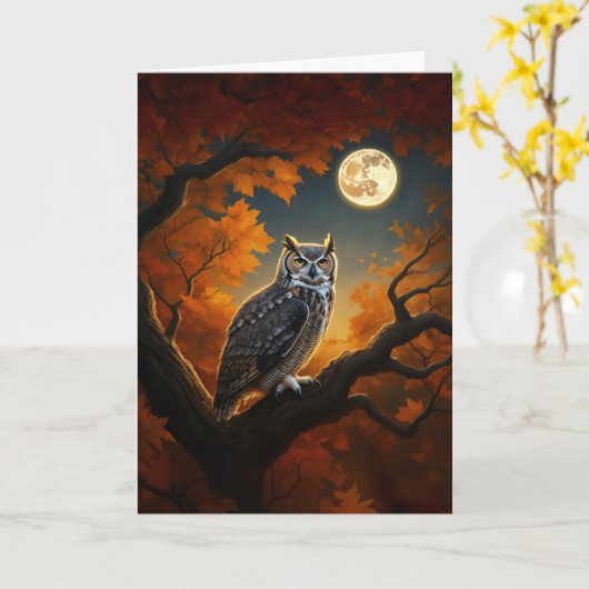 Oehoe in de herfst kaart (Gele Bloem)