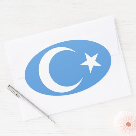 Oeigoer/Oost-Turkestan Vlag Ovale Sticker (Envelop)