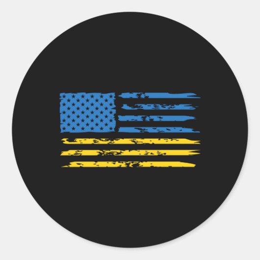 Oekraïens Amerikaans Vlag Amerika VS Oekraïne Inde Ronde Sticker (Voorkant)