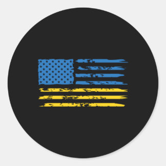 Oekraïens Amerikaans Vlag Amerika VS Oekraïne Inde Ronde Sticker
