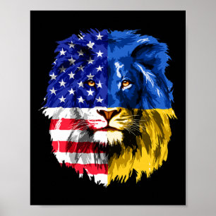 Oekraïens-Amerikaanse vlag Oekraine Leeuwengezicht Poster
