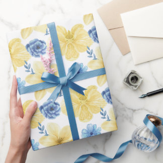 Oekraïens blauw/geel bloemmotief. Oekraïne Cadeaupapier