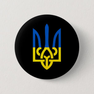 Oekraïens drietand symbool - Oekraïense vlag onder Ronde Button 5,7 Cm