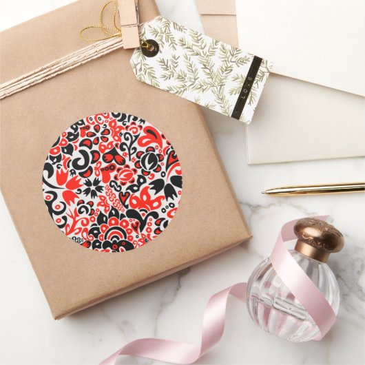 Oekraïens etnische folk art floral pattern absrtac ronde sticker (Geschenken)