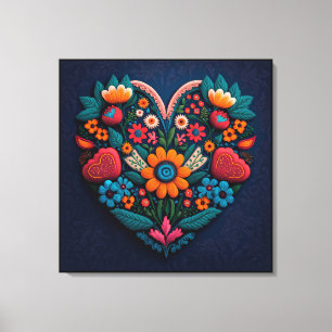 Oekraïens geïnspireerd hart van bloemen canvas afdruk