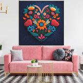 Oekraïens geïnspireerd hart van bloemen canvas afdruk (Insitu (Woonkamer))