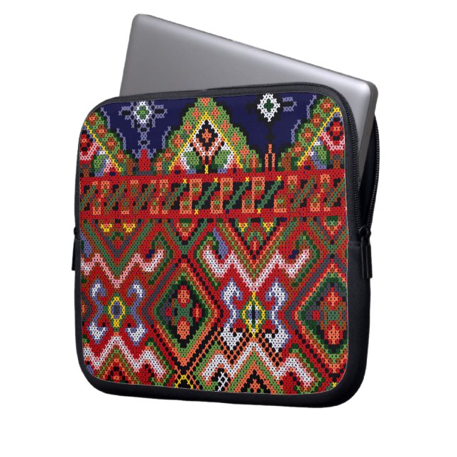 Oekraïens kruisbeeld Embroidery Zippered Neopren Laptop Sleeve (Voorkant Links)