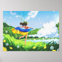 Oekraïens landschap zomer illustratie wanddecor