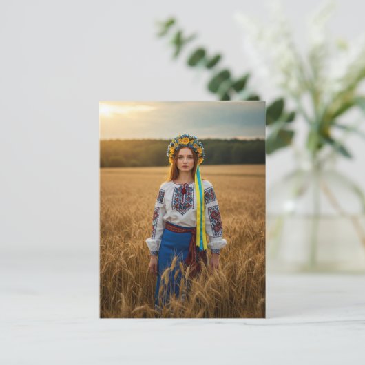 Oekraïens  Meisje Geel Blauw Krans Briefkaart (Staand voorkant)