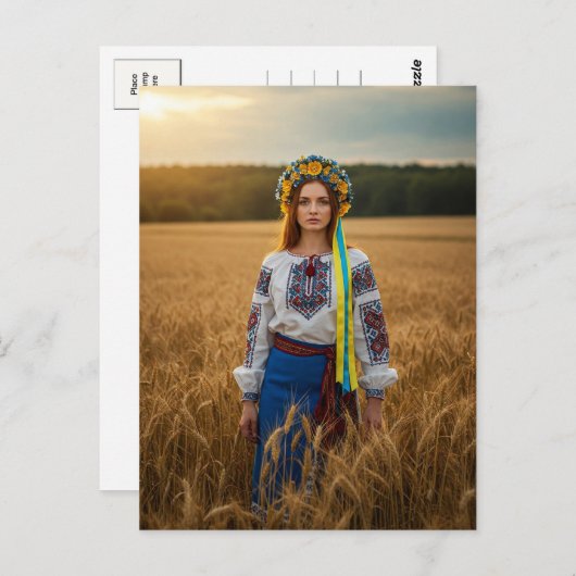 Oekraïens  Meisje Geel Blauw Krans Briefkaart (Voorkant / Achterkant)