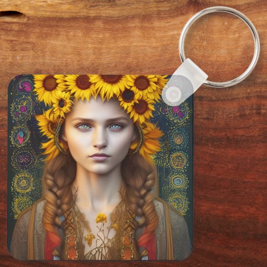 Oekraïens meisje van Amulets en Zonnebloemen Sleutelhanger (Achterkant)