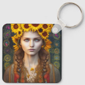 Oekraïens meisje van Amulets en Zonnebloemen Sleutelhanger (Achterkant)