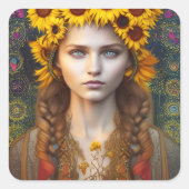 Oekraïens meisje van Amulets en Zonnebloemen Vierkante Sticker (Voorkant)