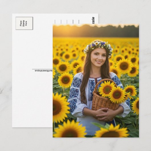 Oekraïens  Meisje Zonnebloemen Briefkaart (Voorkant / Achterkant)