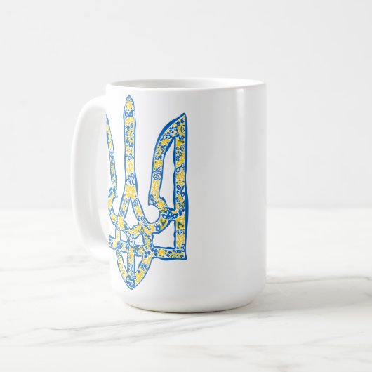 Oekraïens nationaal embleem trident tryzub etnical koffiemok (Voorkant links)