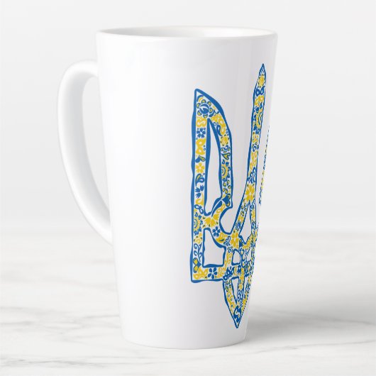 Oekraïens nationaal embleem trident tryzub etnical latte mok (Linkerhoek)