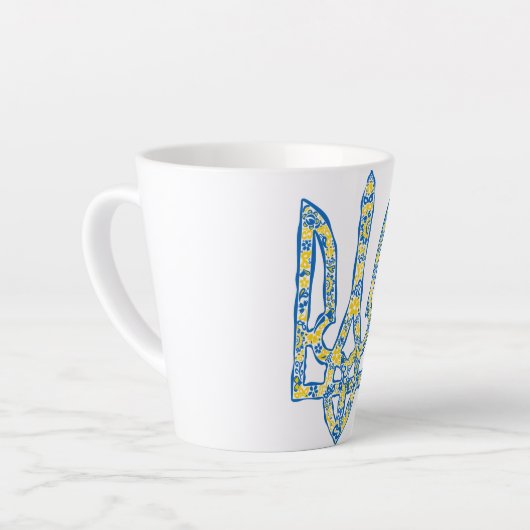 Oekraïens nationaal embleem trident tryzub etnical latte mok (Linkerhoek)