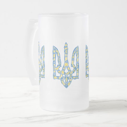 Oekraïens nationaal embleem trident tryzub etnical matglas bierpul (Voorkant links)