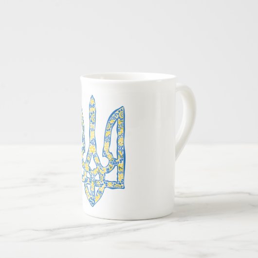 Oekraïens nationaal embleem trident tryzub etnical porselein kop (Voorkant rechts)