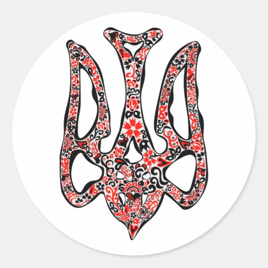 Oekraïens nationaal embleem trident tryzub gestili ronde sticker (Voorkant)