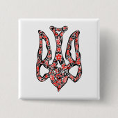 Oekraïens nationaal embleem trident tryzub gestili vierkante button 5,1 cm (Voorkant)