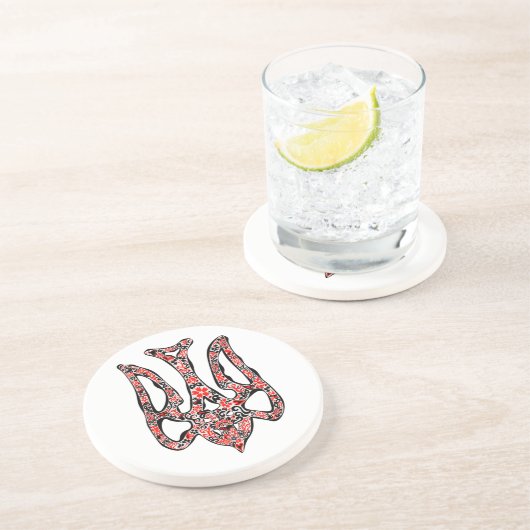 Oekraïens nationaal embleem trident tryzub gestili zandsteen onderzetter (Zijkant)