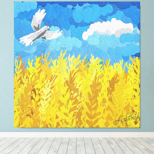 Oekraïens vlaggenlandschap canvas afdruk (Insitu (Houten vloer))