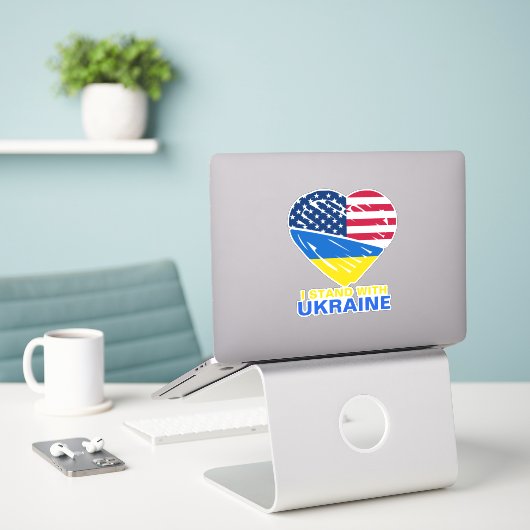 Oekraïense Amerikaanse vlag - Solidarnoopauto Sticker (Laptop op bureau)
