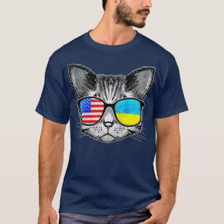 Oekraïense Amerikaanse vlaggeroots Cat Oekraïense T-shirt